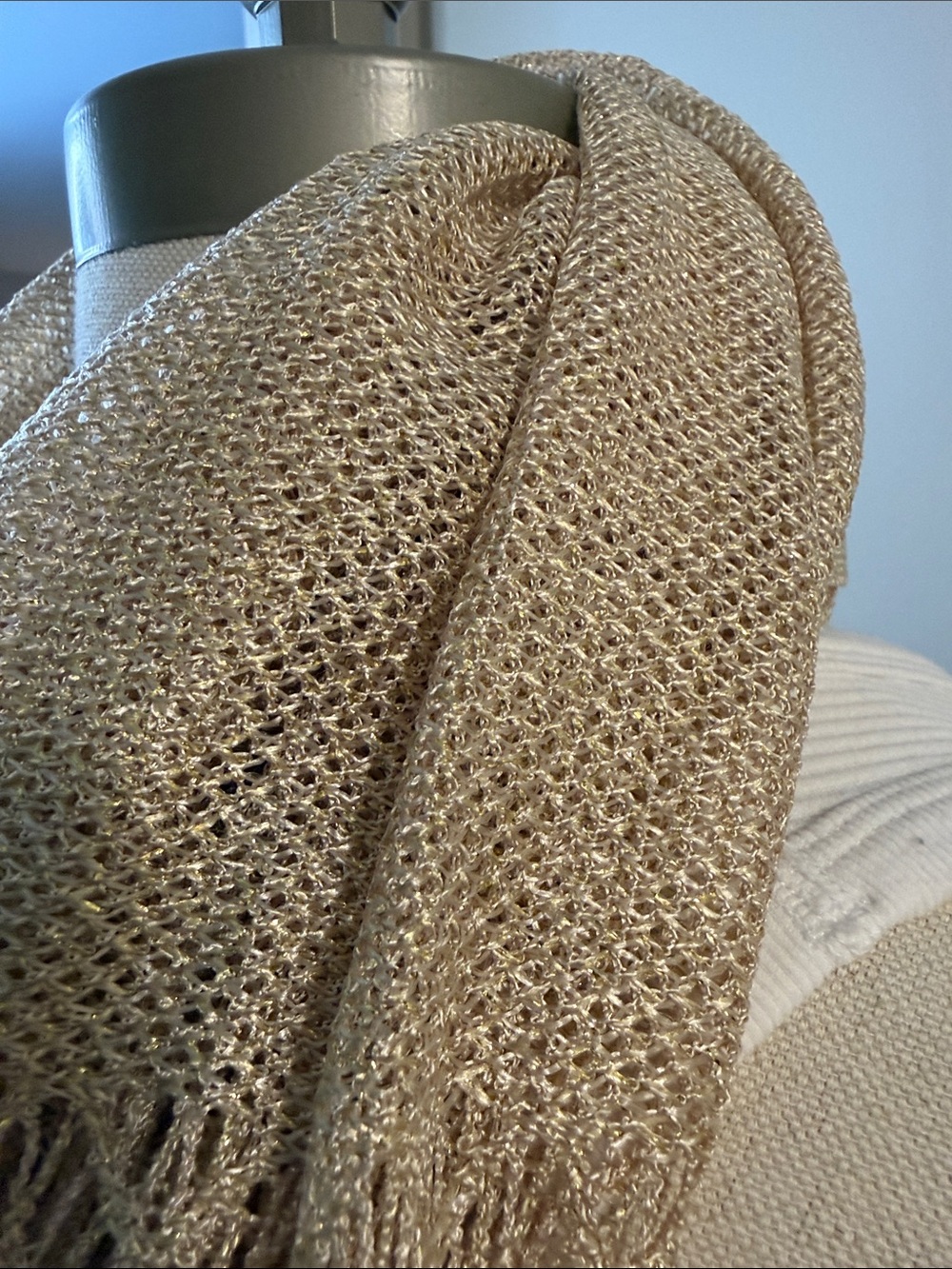 Women's Light Gold Evening Wrap Shawl - Picture 8 of 9